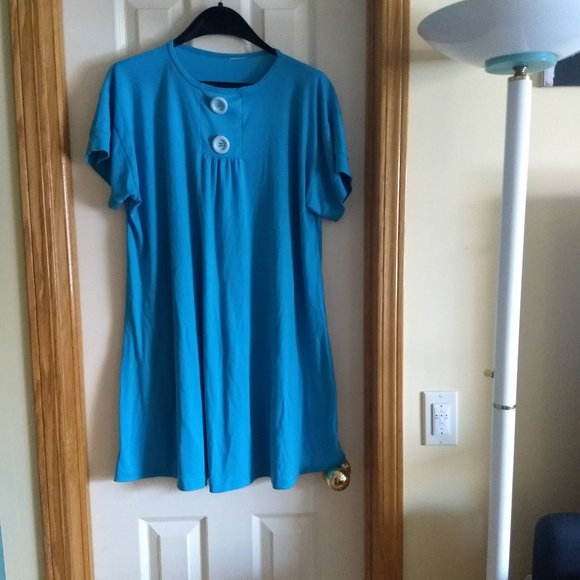 Vintage 80s turquoise t-shirt daydress napdress housedress - Picture 1 of 8